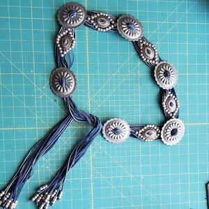 Concho belt with blue suede